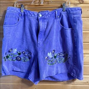 Her Universe Mickey Mouse Purple Floral Embroidered Jean Shorts